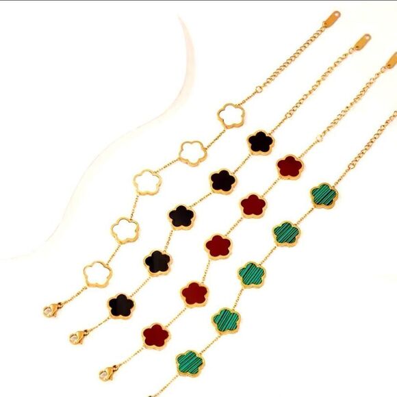 18K Gold Lucky Clover Adjustable Bracelet Womens Casual Bangle Design - Picture 2 of 5